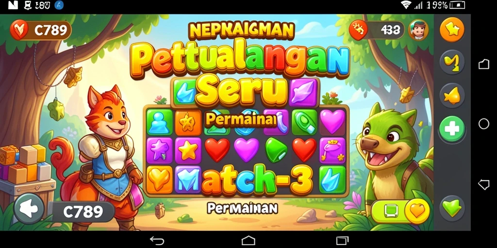 Tampilan menarik dari gameplay Match-3 C789 yang penuh warna.