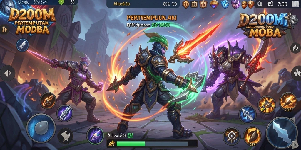 Gameplay MOBA yang seru dan kompetitif di D200M.
