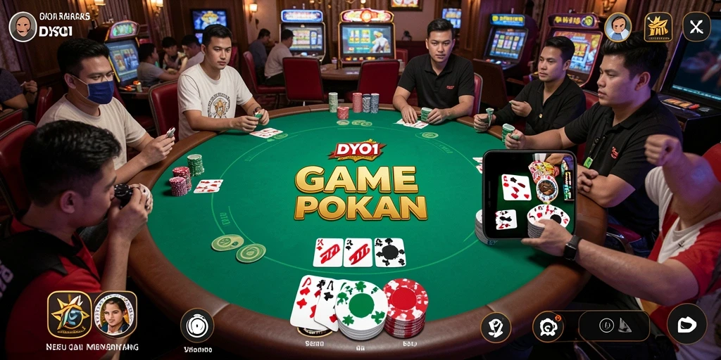 Tampilan gameplay DYO1 dengan suasana poker yang seru.