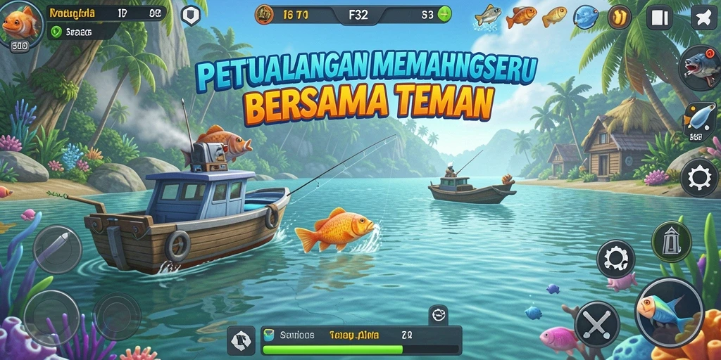 Tampilan gameplay F32 yang mendebarkan saat menangkap ikan.