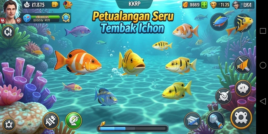 Screenshot gameplay KKRP menampilkan aksi seru menembak ikan.