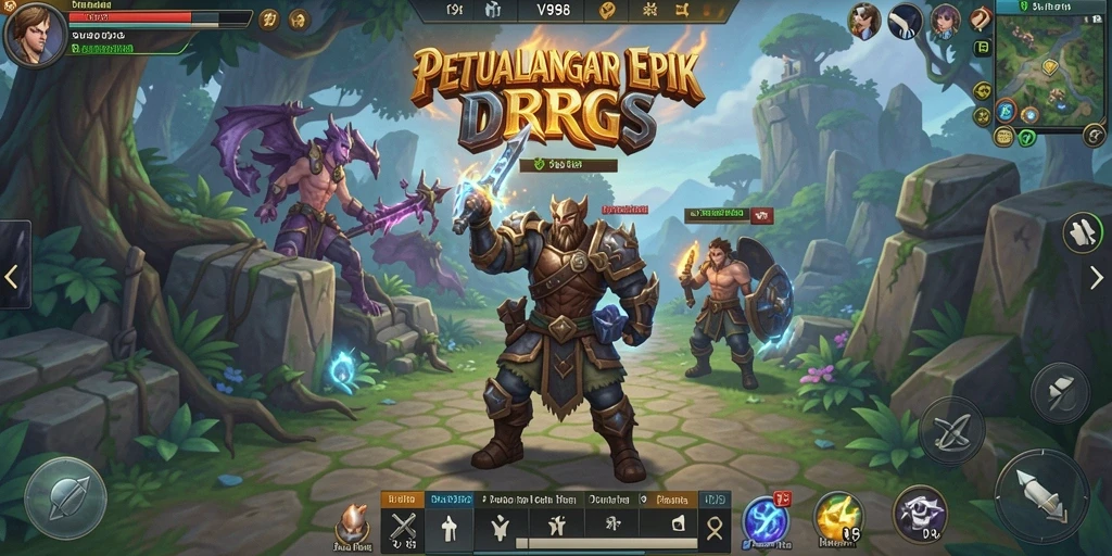 Gambaran gameplay RPG dalam V98 yang mendebarkan.